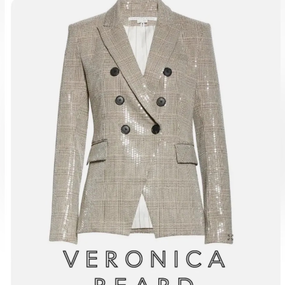 Veronica Beard Miller Sequin Plaid Cutaway Dickey Jacket Blazer size 6.